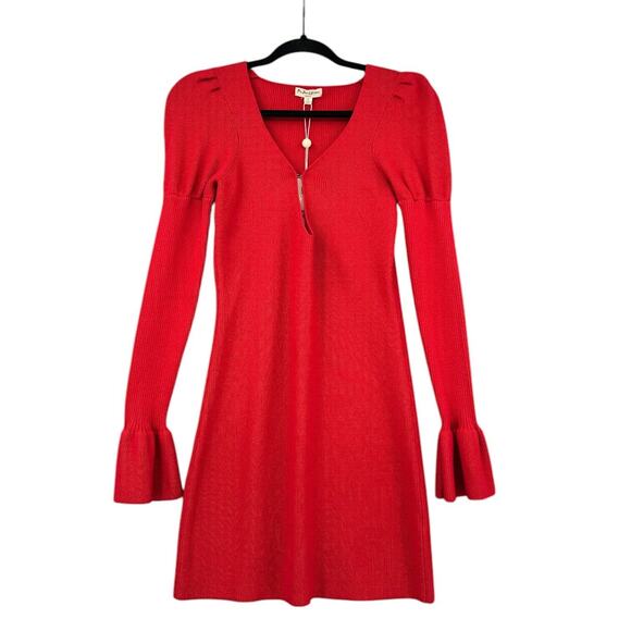 For Love & Lemons Knitz Red Long Puff Sleeve Bell Cuffs Sweater Dress Small - Picture 1 of 11